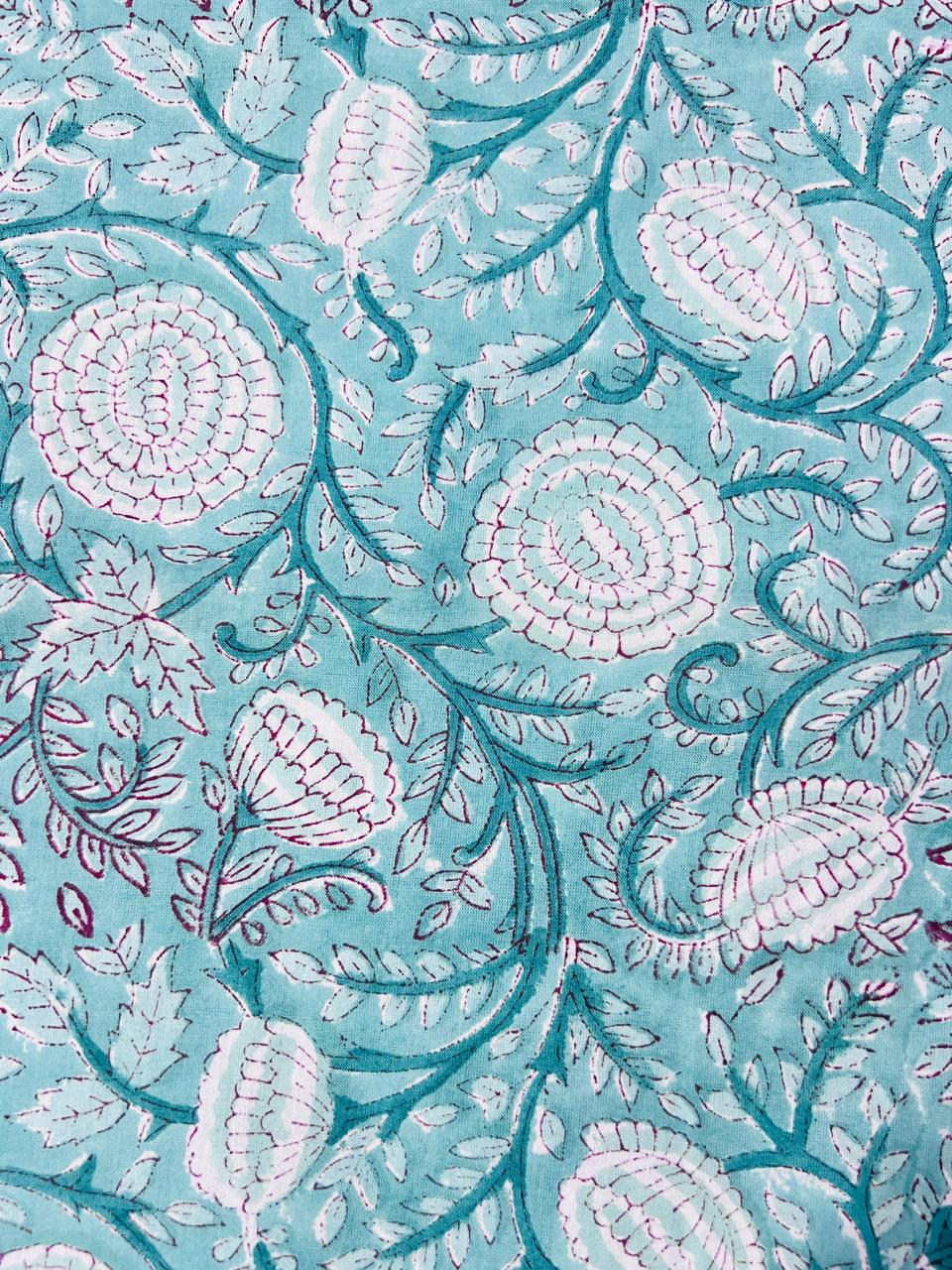 Indian Block Print Cotton Fabric - Blue & White