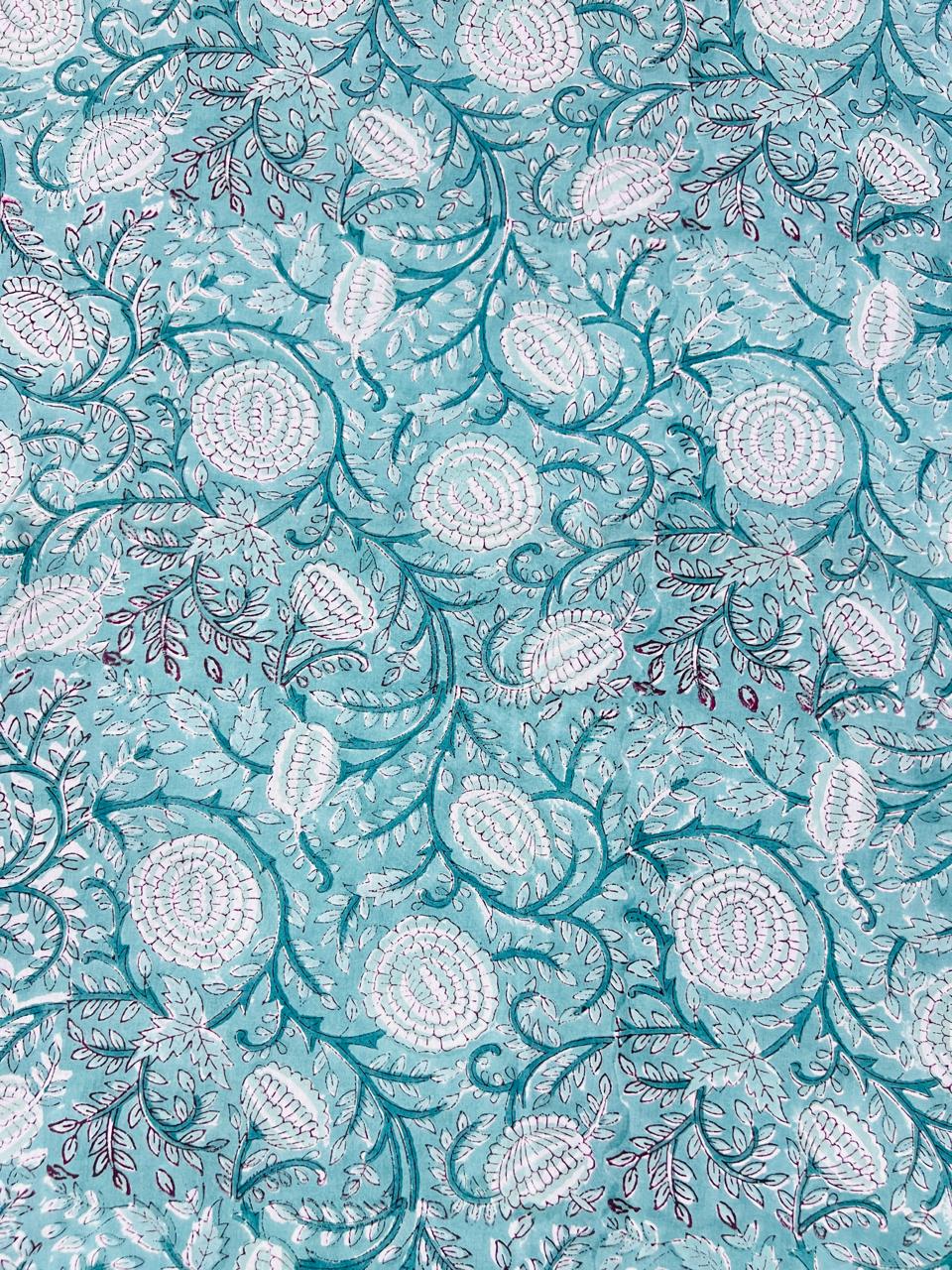 Indian Block Print Cotton Fabric - Blue & White