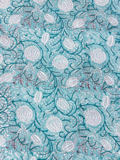 Indian Block Print Cotton Fabric - Blue & White