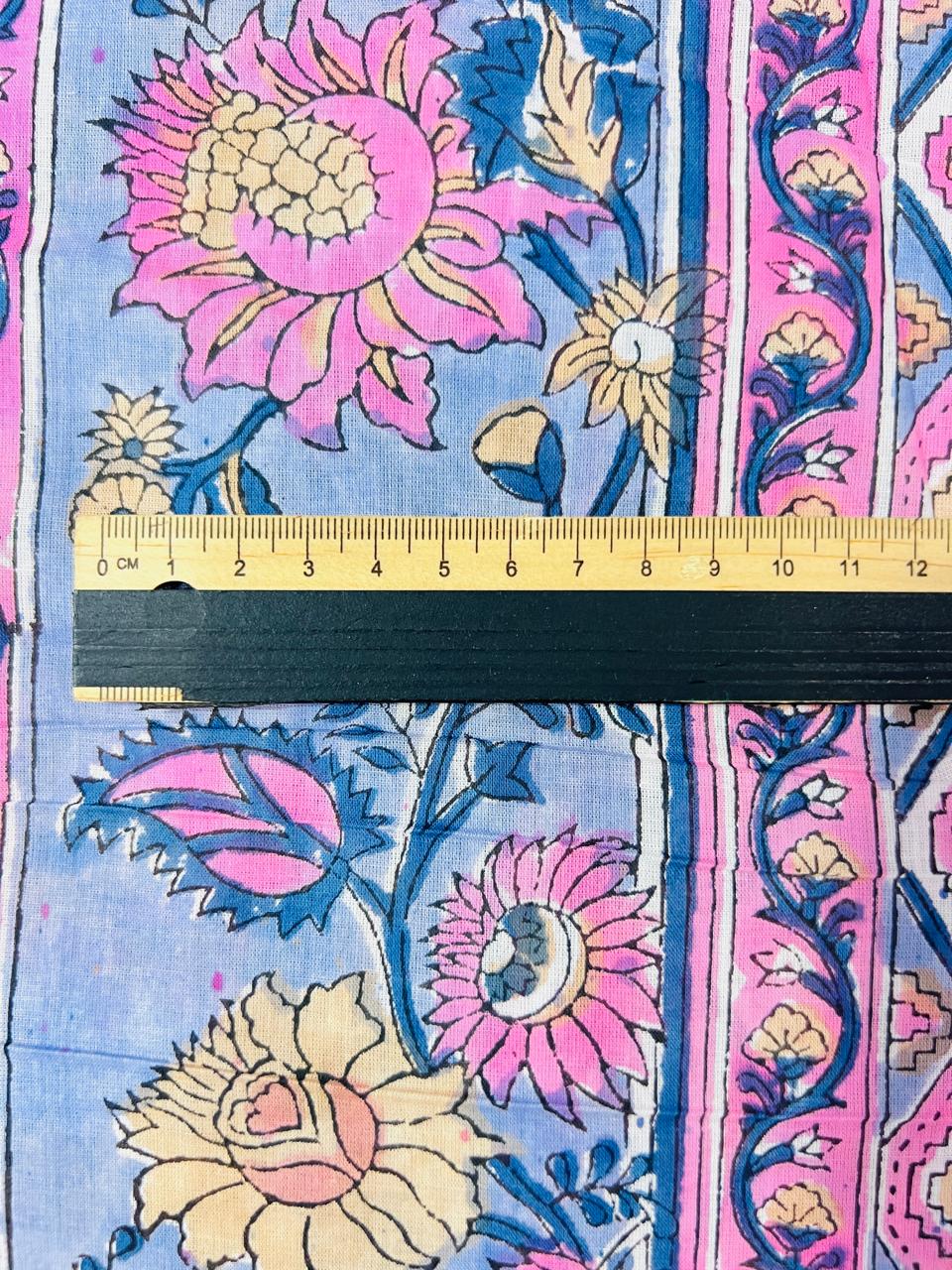 Indian Block Print Cotton Fabric - Pink & Blue
