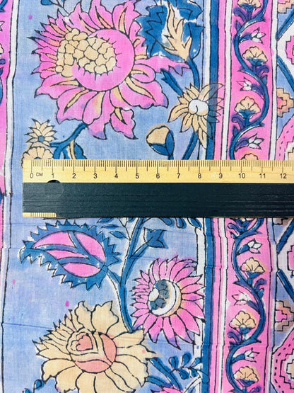 Indian Block Print Cotton Fabric - Pink & Blue