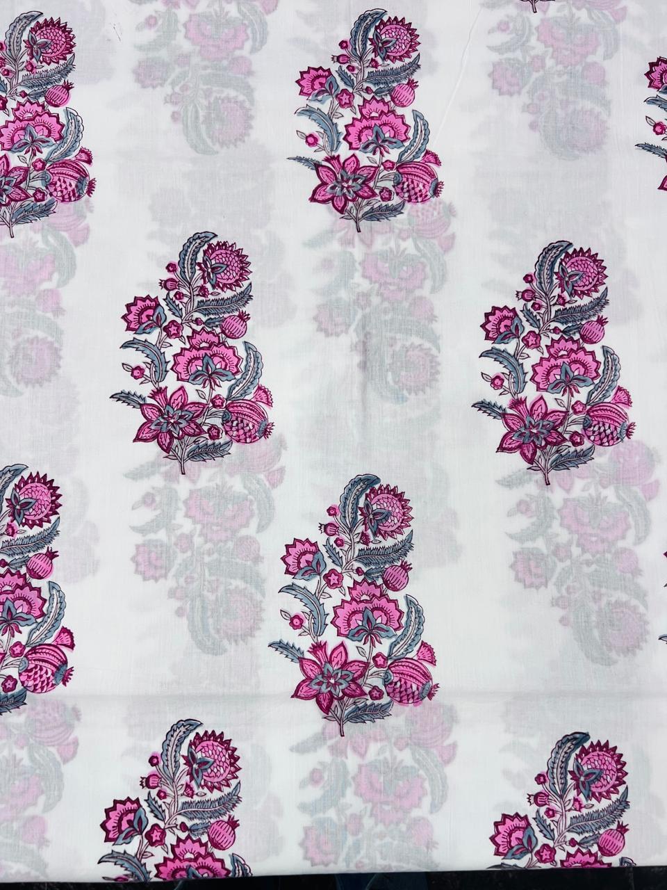 Indian Block Print Cotton Fabric - Pink Paisley