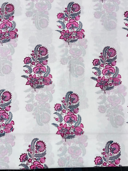 Indian Block Print Cotton Fabric - Pink Paisley