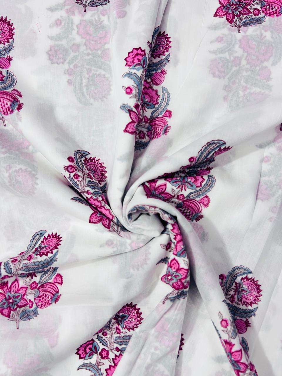 Indian Block Print Cotton Fabric - Pink Paisley