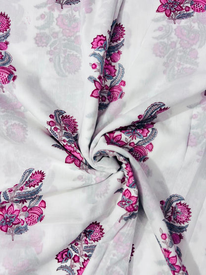 Indian Block Print Cotton Fabric - Pink Paisley