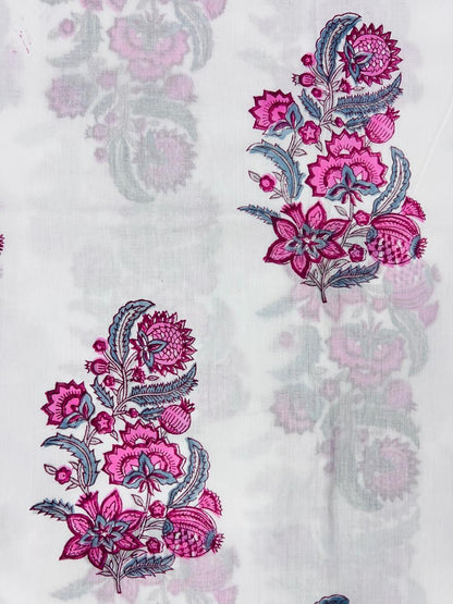 Indian Block Print Cotton Fabric - Pink Paisley