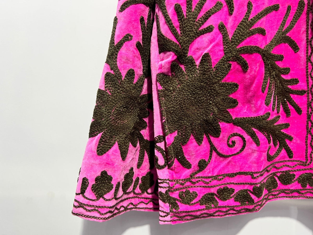 Suzani Embroidered Velvet Jacket - Hot Pink With Brown Floral