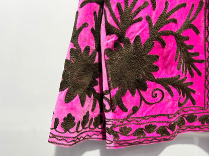 Suzani Embroidered Velvet Jacket - Hot Pink With Brown Floral