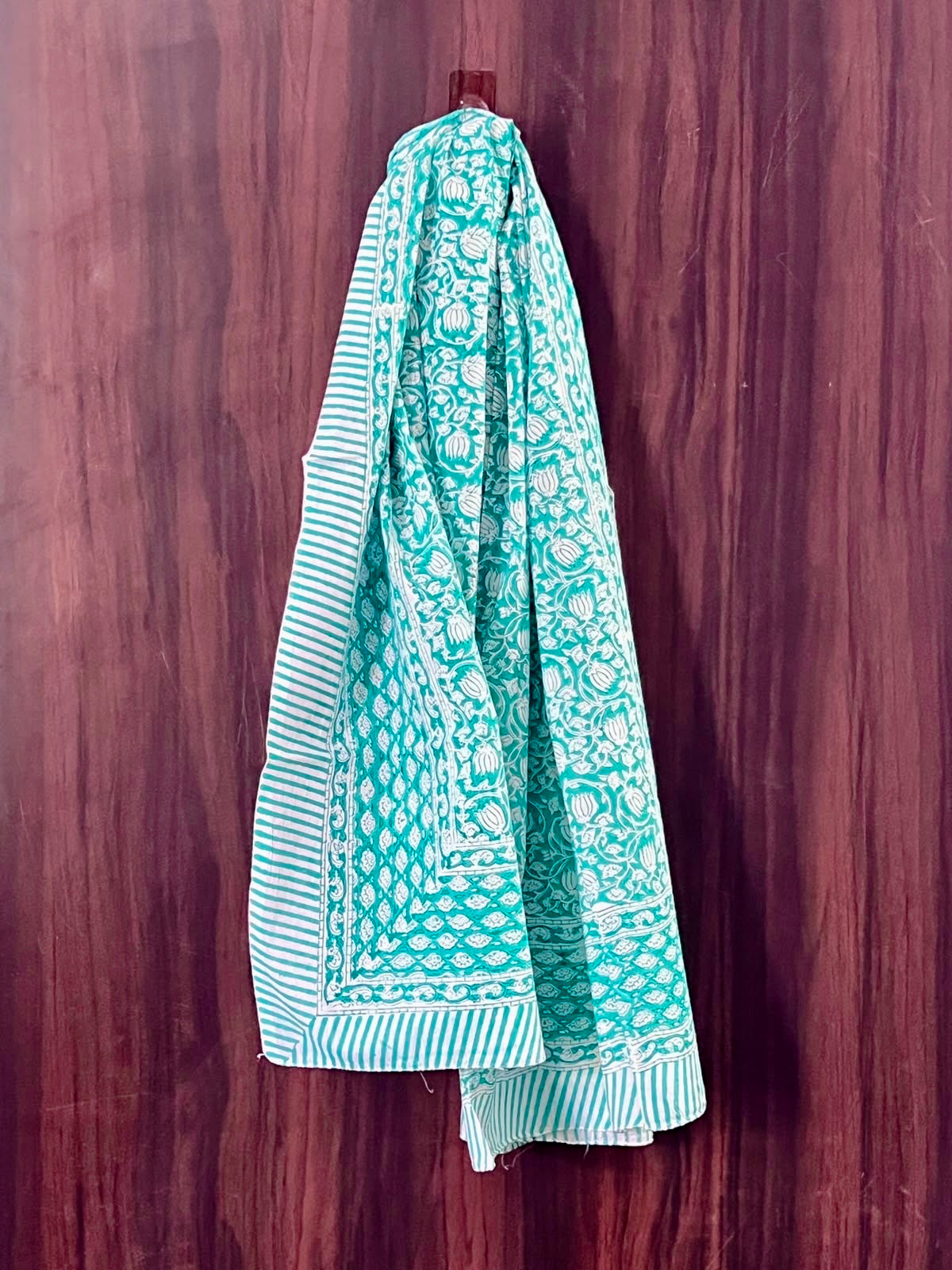 Block Print Cotton Sarong - Turquoise Floral