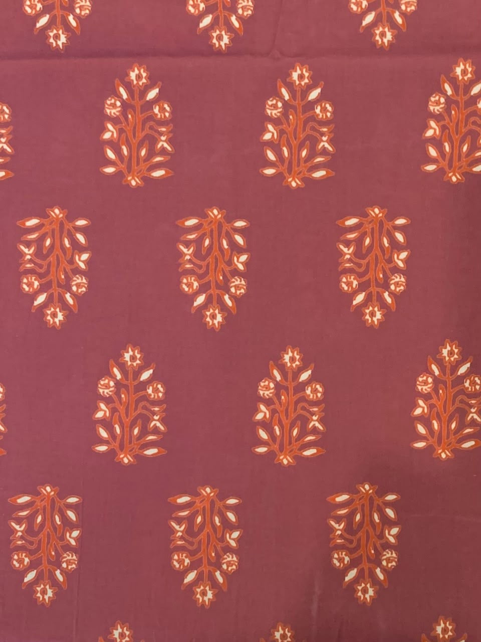 Indian Block Print Cotton Fabric - Deep Pink With Orange Floral Motif