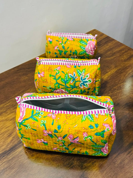 Makeup Bag - Set of 3 - Yellow & Green Floral