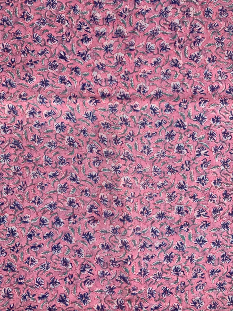 Indian Block Print Cotton Fabric - Pink With Purple Floral