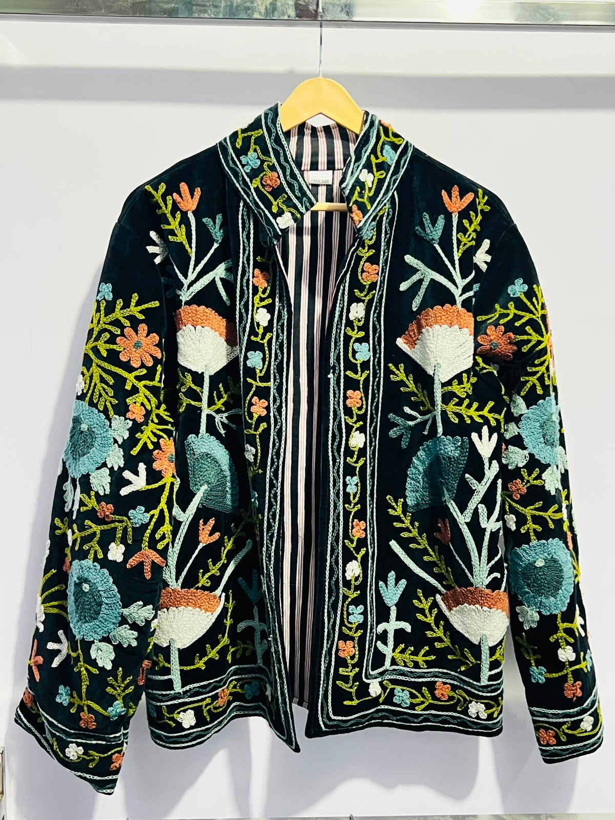 Jacket Velvet - Dark Green & Orange