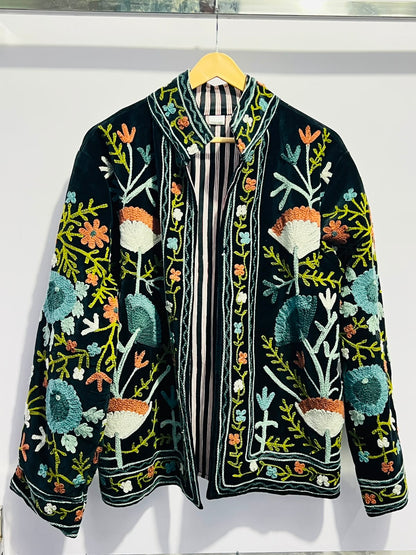 Jacket Velvet - Dark Green & Orange
