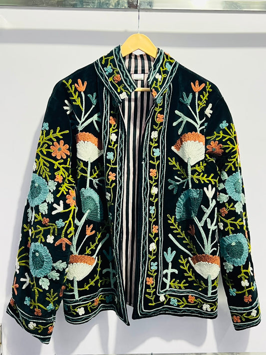 Jacket Velvet - Dark Green & Orange