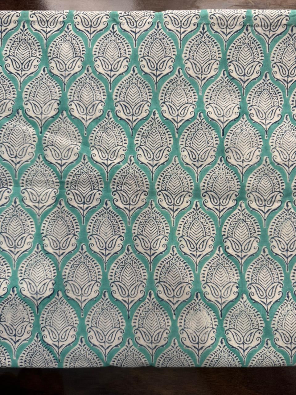 Indian Block Print Cotton Fabric - Turquoise With Paisley