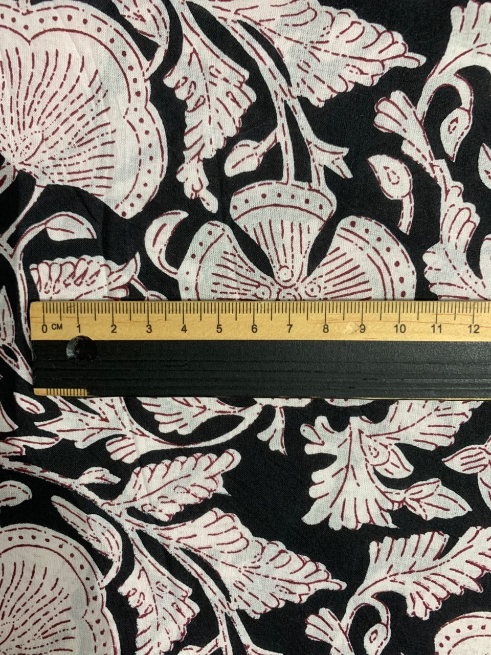 Indian Block Print Cotton Fabric - Black & White Floral With Red