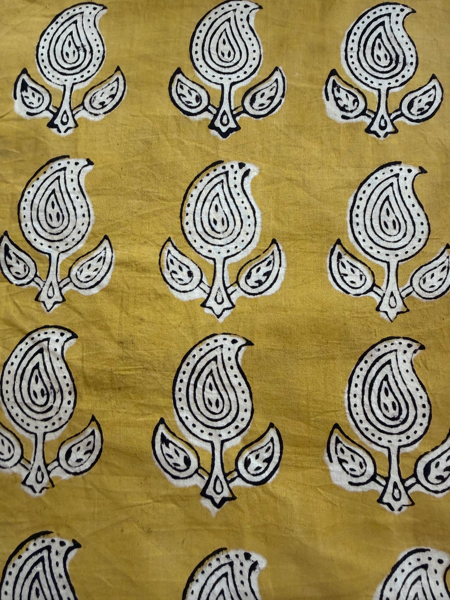 Indian Block Print Cotton Fabric - Yellow With Paisley