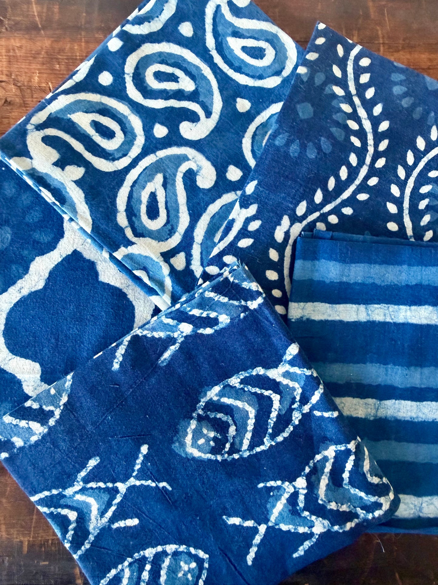 100% Cotton Block Print Fabric Bundle - Indigo