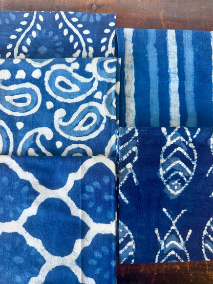 100% Cotton Block Print Fabric Bundle - Indigo