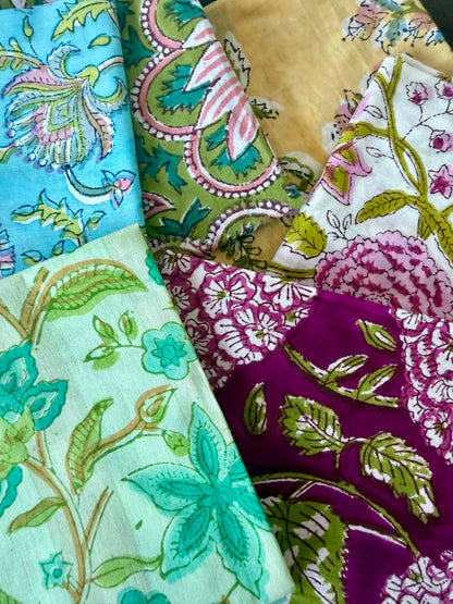 100% Cotton Block Print Fabric Bundle - Floral