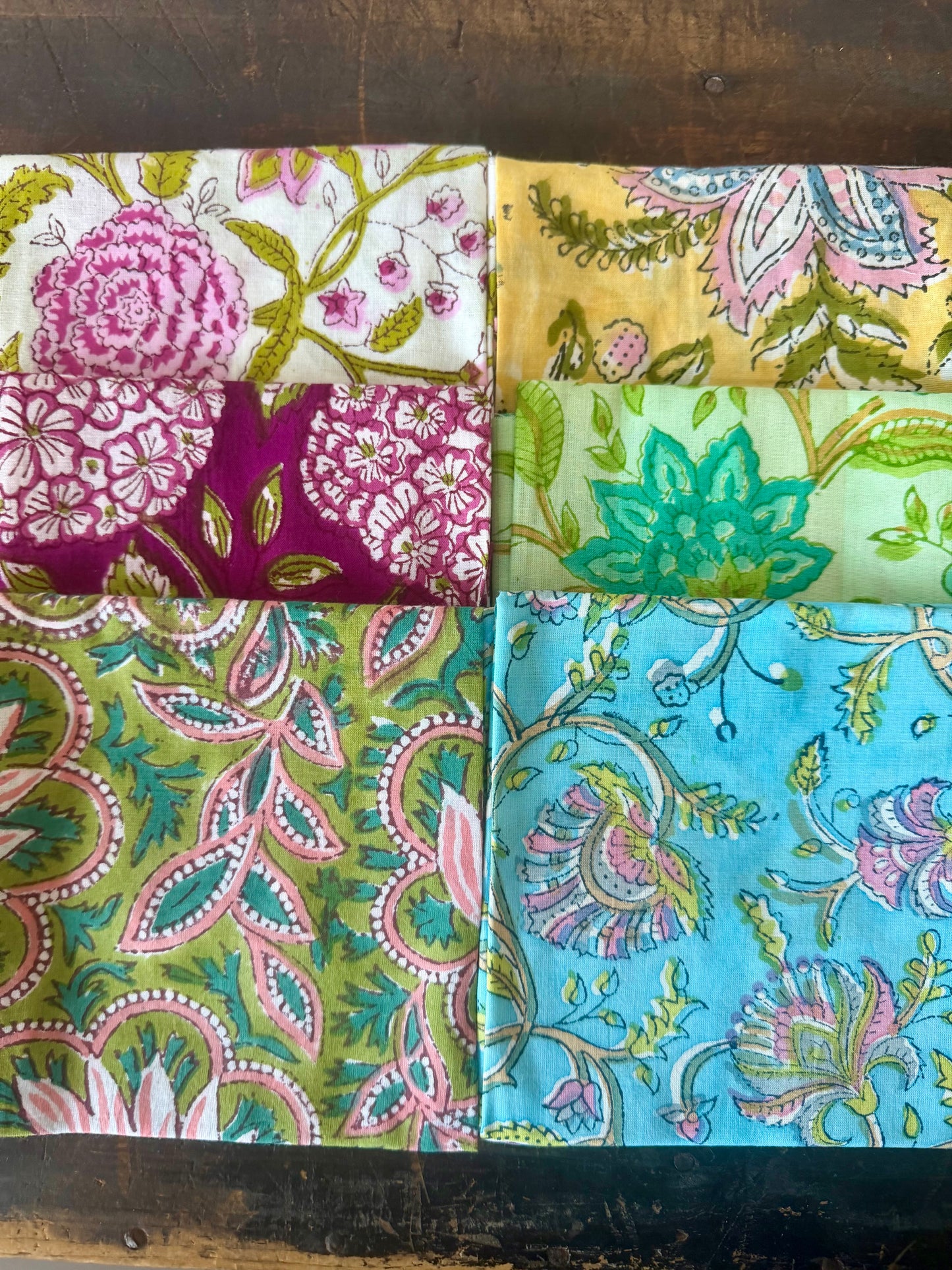 100% Cotton Block Print Fabric Bundle - Floral