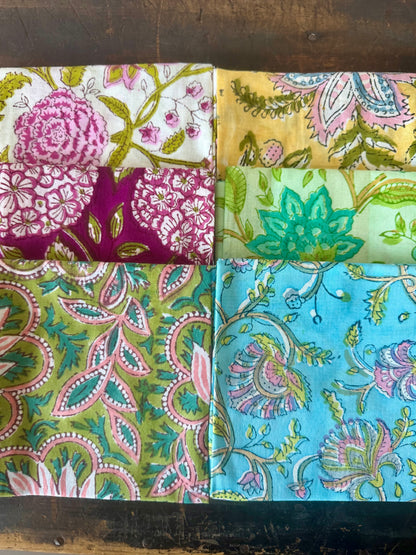 100% Cotton Block Print Fabric Bundle - Floral