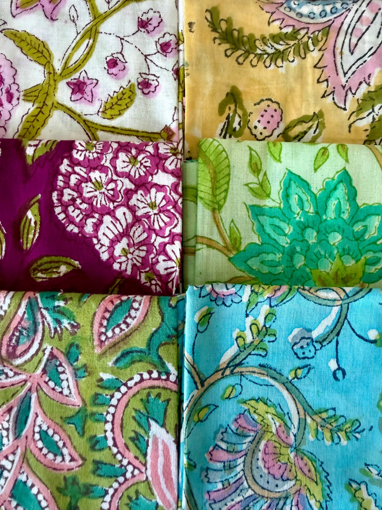 100% Cotton Block Print Fabric Bundle - Floral
