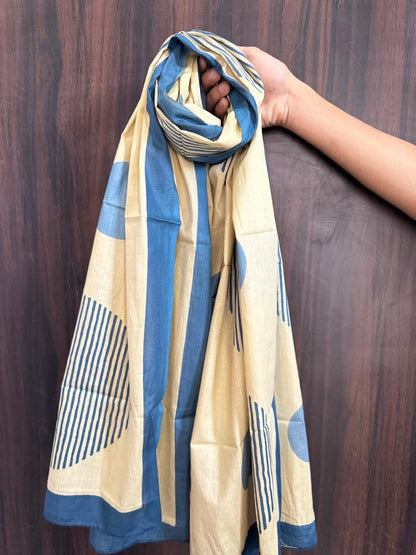 Block Print Cotton Sarong - Blue & Black Geometric