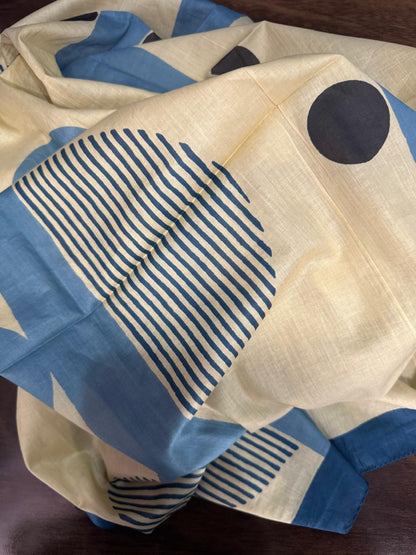 Block Print Cotton Sarong - Blue & Black Geometric