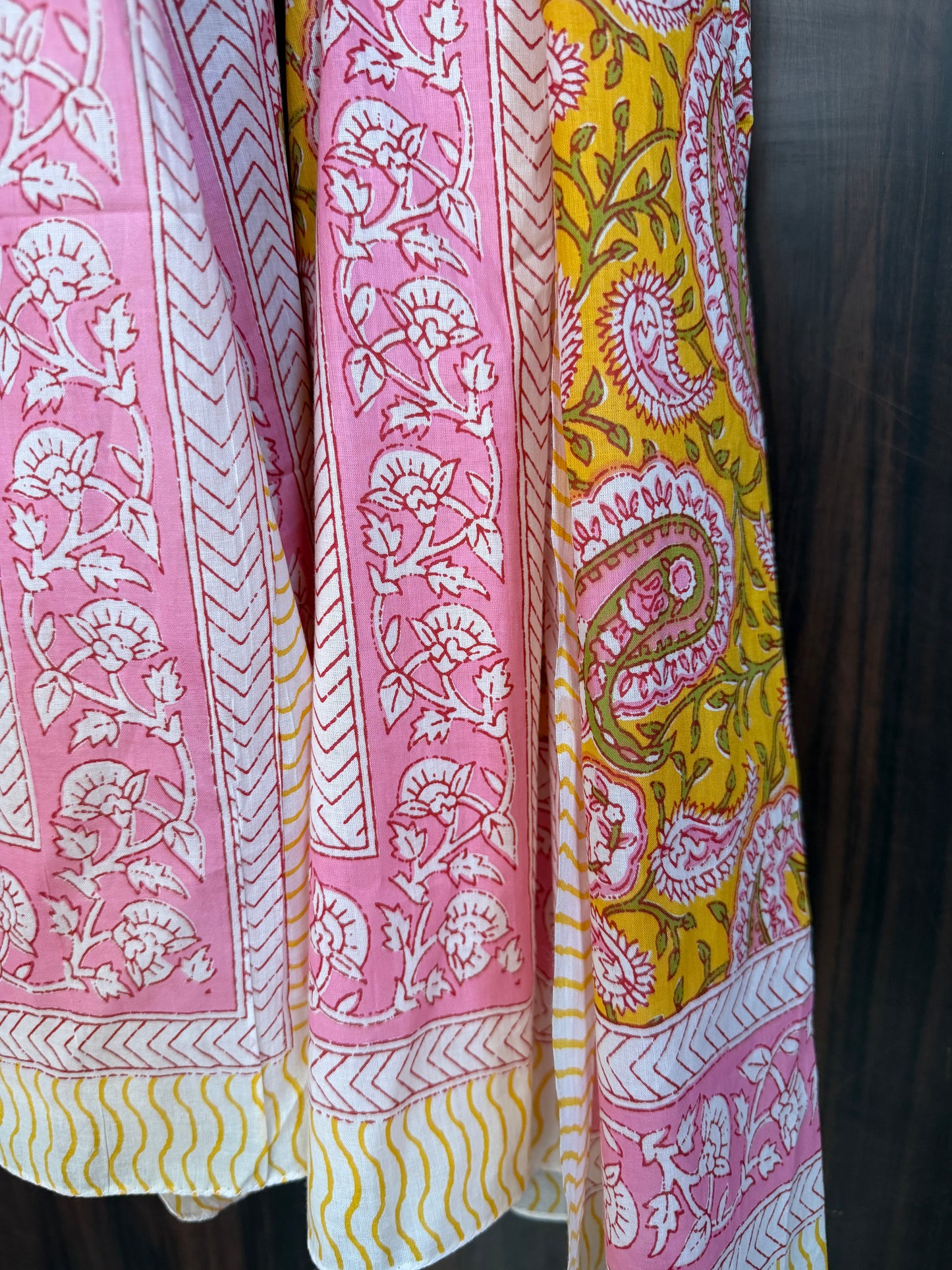 Block Print Sarong - Yellow & Pink Paisley
