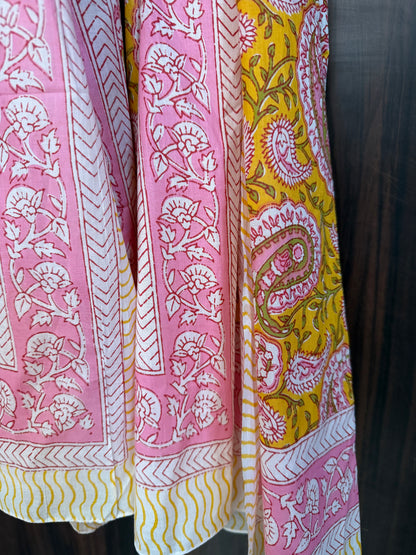 Block Print Sarong - Yellow & Pink Paisley