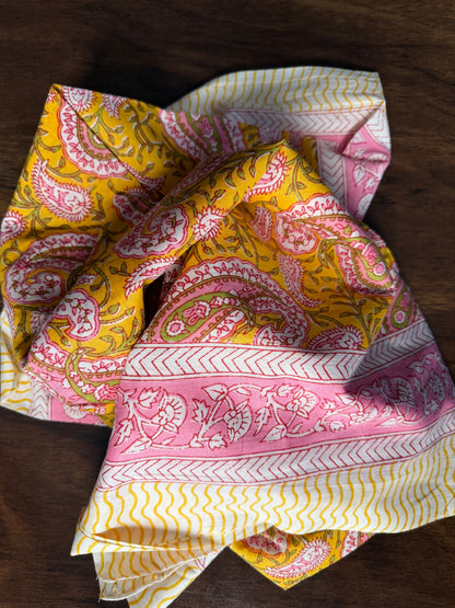 Block Print Sarong - Yellow & Pink Paisley