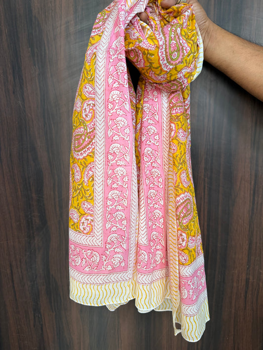 Block Print Sarong - Yellow & Pink Paisley