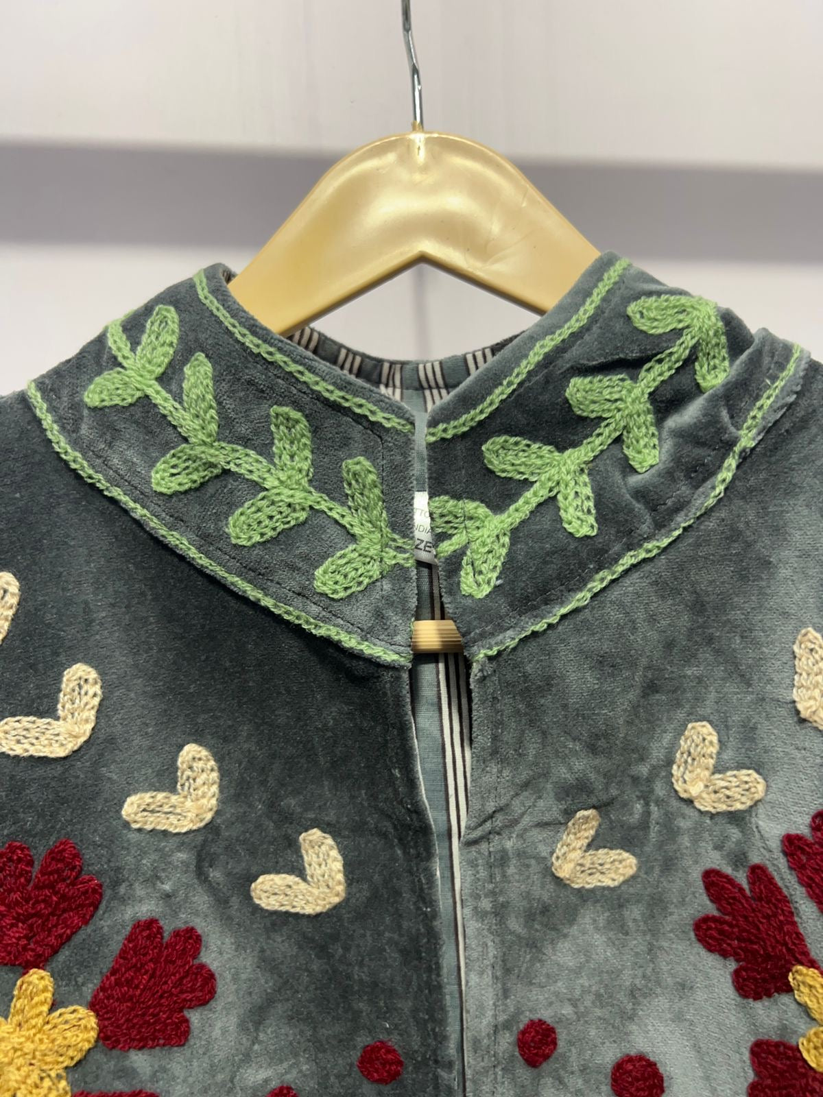 Suzani Embroidered Velvet Jacket - Dark Grey - Love