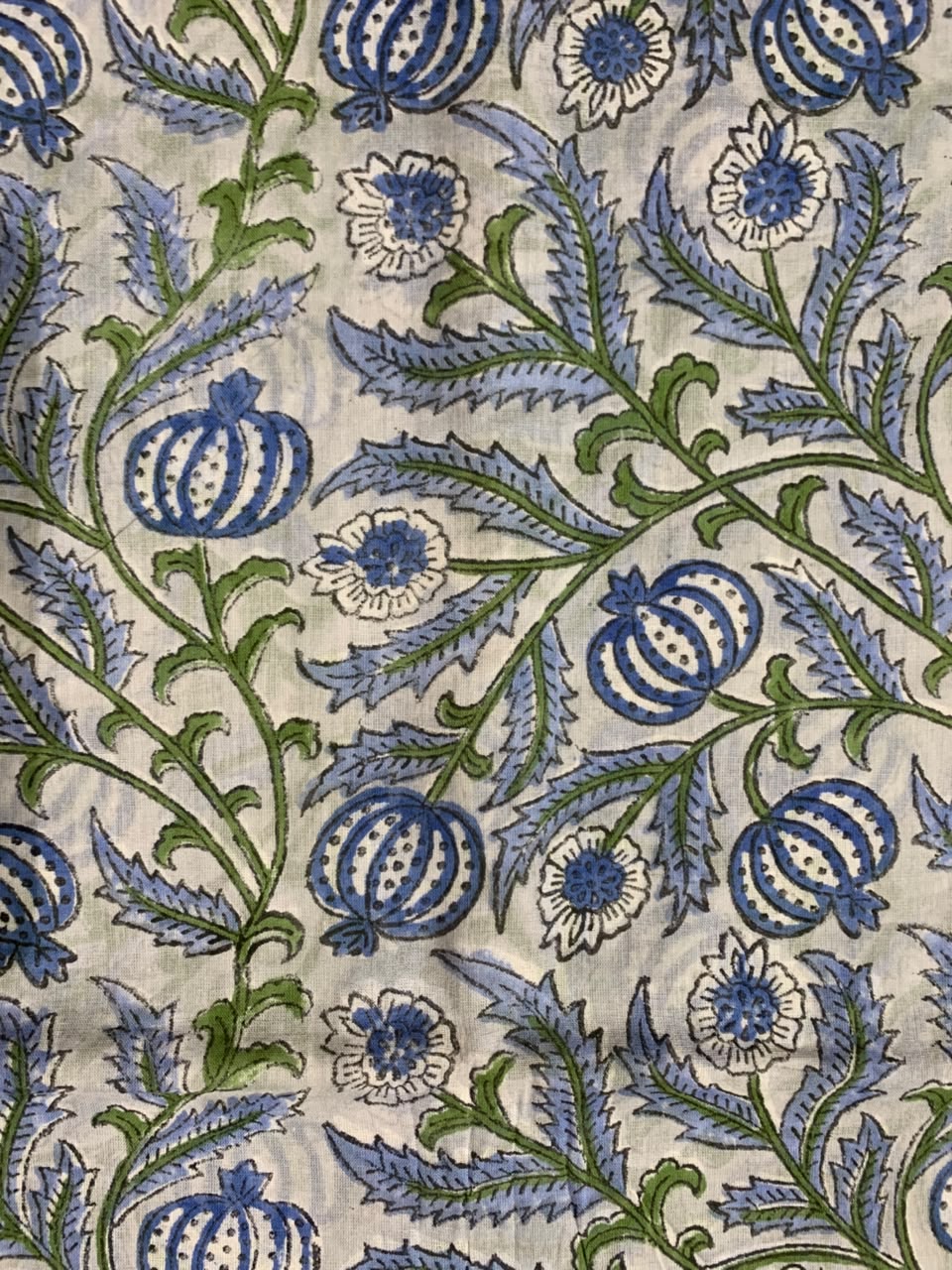 Indian Block Print Cotton Fabric - Blue Blossom