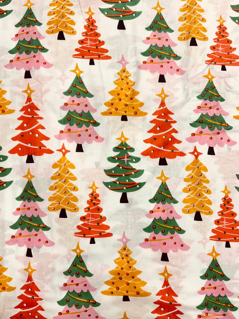 Cotton Screen Print Fabric - Christmas Trees