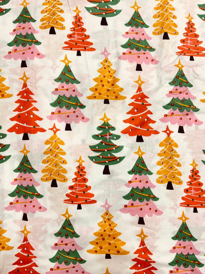 Cotton Screen Print Fabric - Christmas Trees