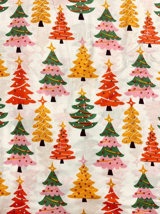 Cotton Screen Print Fabric - Christmas Trees