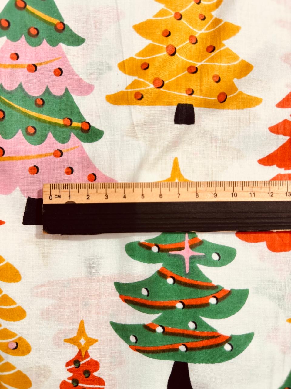 Cotton Screen Print Fabric - Christmas Trees