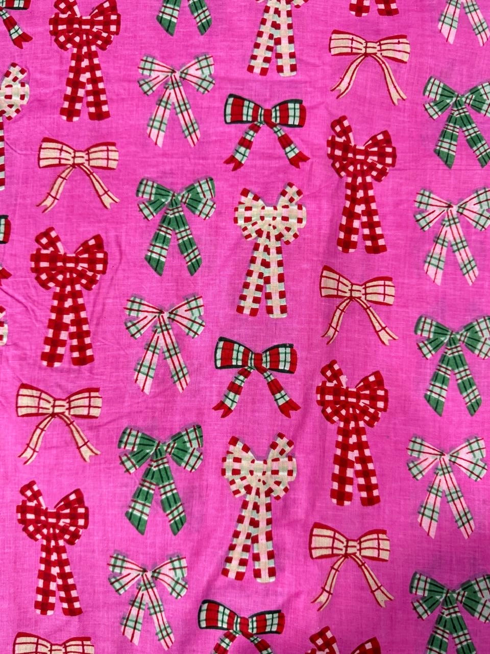 Cotton Screen Print Fabric - Pink Bows
