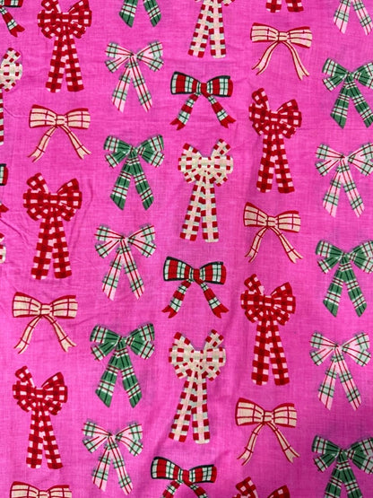 Cotton Screen Print Fabric - Pink Bows