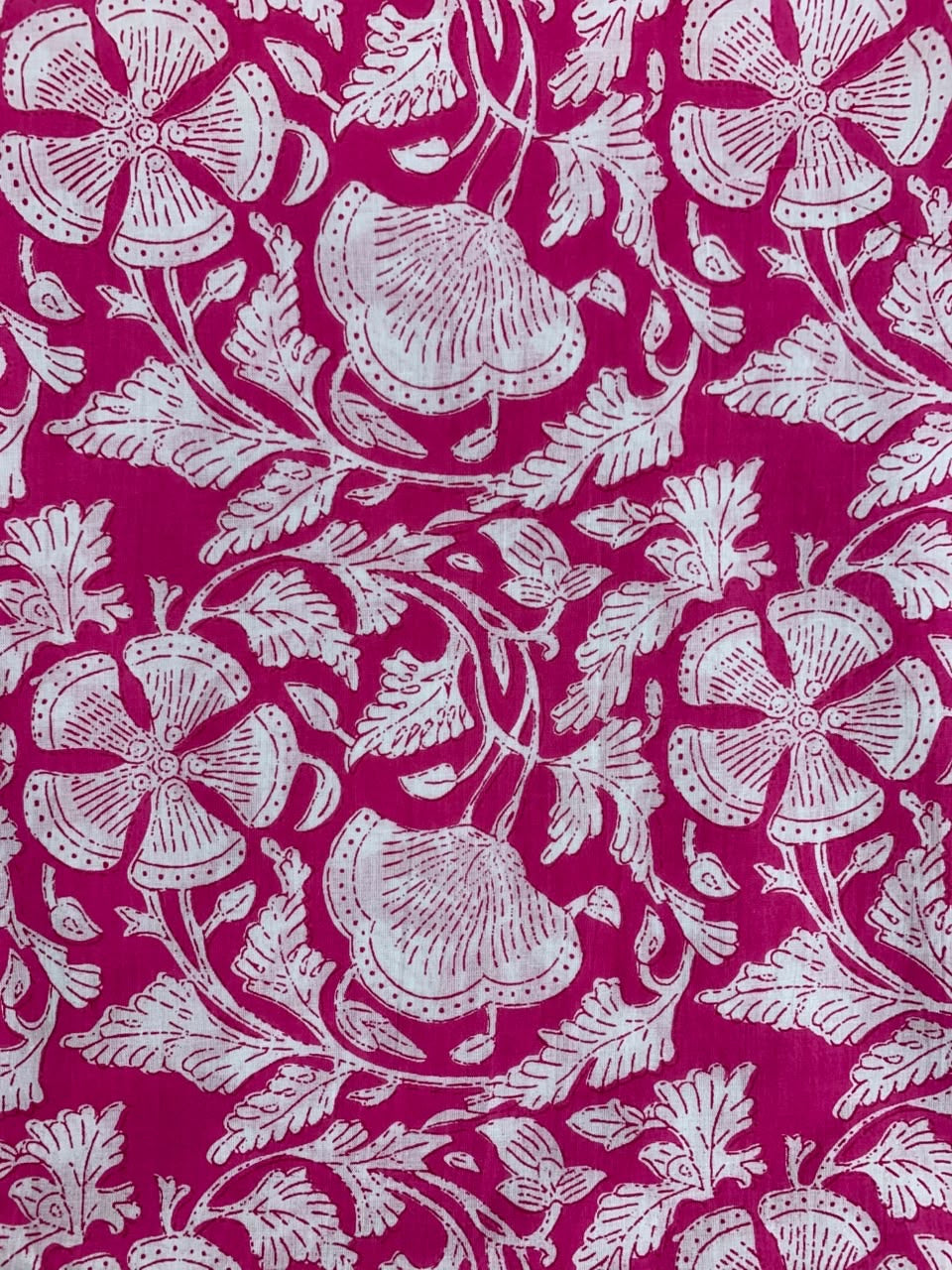 100% Indian Cotton Fabric - Hot Pink & White Floral