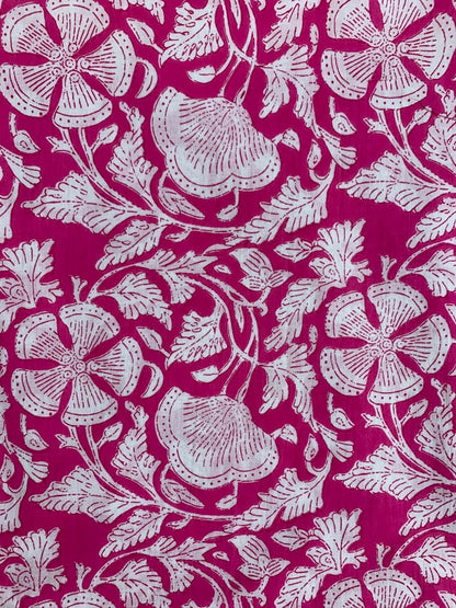 100% Indian Cotton Fabric - Hot Pink & White Floral