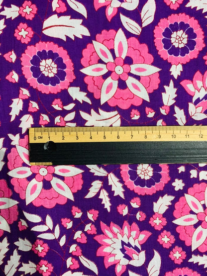 100% Indian Cotton Fabric - Hot Pink & Purple Floral