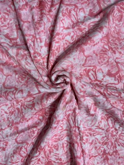 Indian Block Print Cotton Fabric - Pink Floral