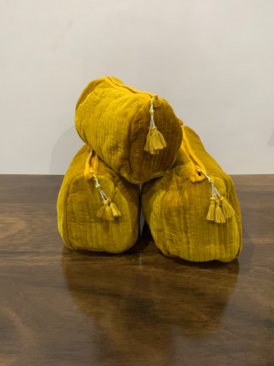 Velvet Makeup Bag - Mustard