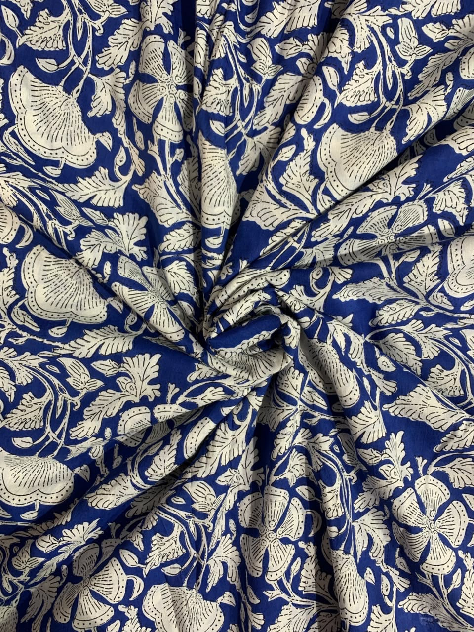 100% Indian Cotton Fabric - Classic Blue & White Floral
