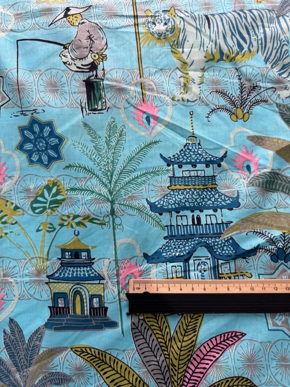 Cotton Screen Print Fabric - Turquoise Oriental