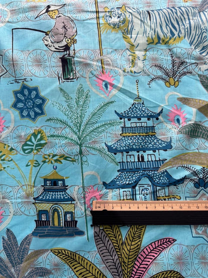 Cotton Screen Print Fabric - Turquoise Oriental